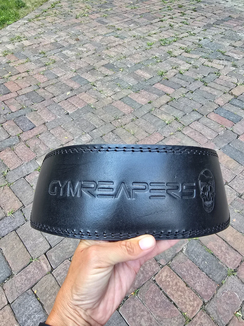 Gym Reaper Black Leather Weightlifting Belt - XL CrossFit Workout Power Lifting